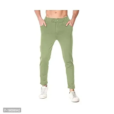 FLYNOFF Green Solid 4Way Lycra Tailored Fit Ankle Length Men's Track Pant