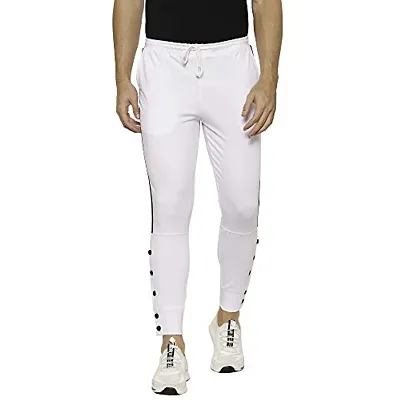 Flynoff White Solid 4Way Lycra Tailored Fit Ankle Length Men's Track Pant