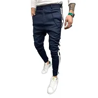 FLYNOFF 4Way Lycra Blue Solid Ankle Length Slim Fit Men's Track Pant-thumb1