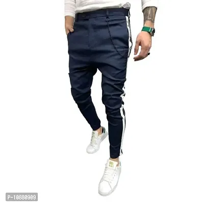 FLYNOFF 4Way Lycra Blue Solid Ankle Length Slim Fit Men's Track Pant-thumb2