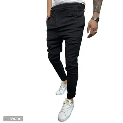 FLYNOFF Black Solid 4Way Lycra Tailored Fit Ankle Length Men's Track Pant-(DAC0103-BLK-XL)-thumb2