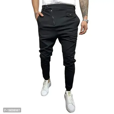 FLYNOFF Black Solid 4Way Lycra Tailored Fit Ankle Length Men's Track Pant-(DAC0103-BLK-XL)-thumb3