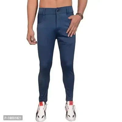 FLYNOFF Blue Solid 4Way Lycra Tailored Fit Ankle Length Men's Track Pant (FNF0169-BLU-M)-thumb0