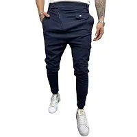 FLYNOFF 4Way Lycra All Blue Solid Ankle Length Slim Fit Men's Track Pant-thumb1