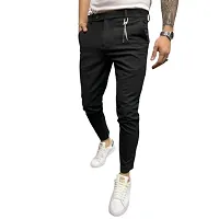 FLYNOFF 4Way Lycra ZBlack Solid Ankle Length Slim Fit Men's Track Pant-thumb2