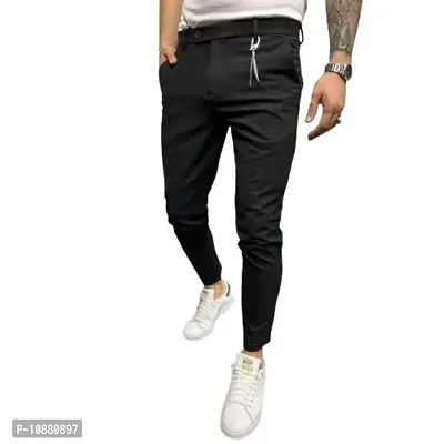 FLYNOFF 4Way Lycra ZBlack Solid Ankle Length Slim Fit Men's Track Pant-thumb3