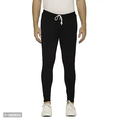 Flynoff Black Solid 4Way Lycra Tailored Fit Ankle Length Men's Track Pant