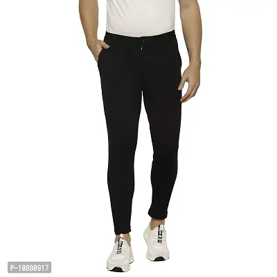 Flynoff Black Solid 4Way Lycra Tailored Fit Ankle Length Men's Pant