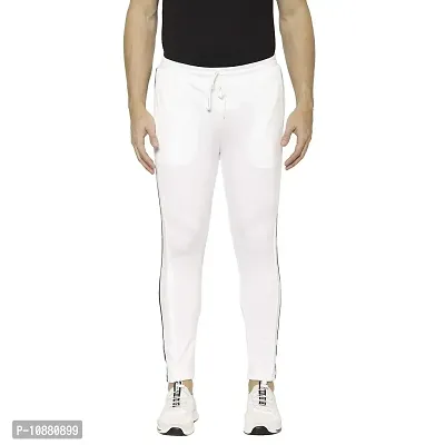 Flynoff White Solid 4Way Lycra Tailored Fit Ankle Length Men's Track Pant-thumb0