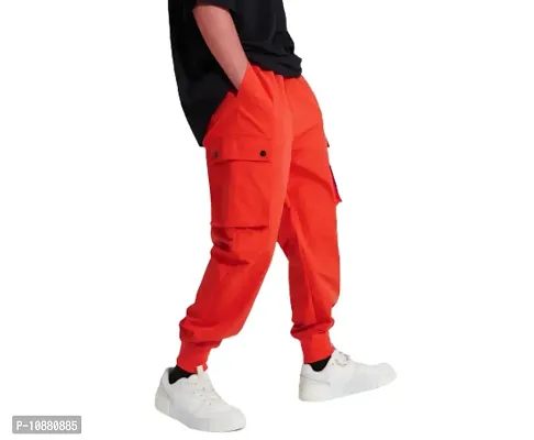 FLYNOFF Red Solid Ns Lycra Jogger Tailored Fit Ankle Length Men's Track Pant-thumb2