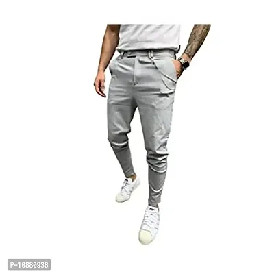 FLYNOFF Silver Solid 4Way Lycra Tailored Fit Ankle Length Men's Track Pant-thumb2