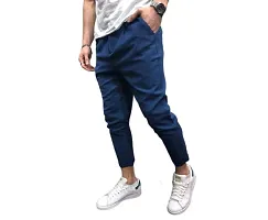 FLYNOFF 4Way Lycra Blue Solid Ankle Length Slim Fit Men's Track Pant-thumb1