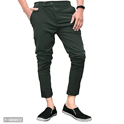 FLYNOFF Olive Solid 4Way Lycra Tailored Fit Ankle Length Men's Track Pant-(FNF0162-OLV-34)-thumb0