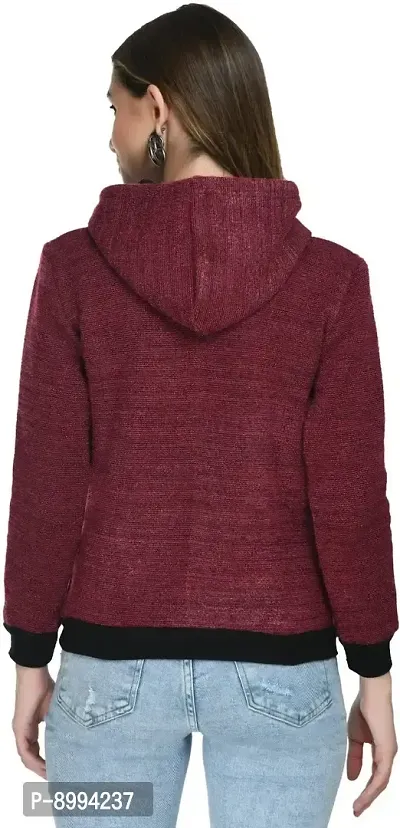 Teekhi Girl Women's Acrylic Blend Soild Hooded Sweatshirt-thumb5