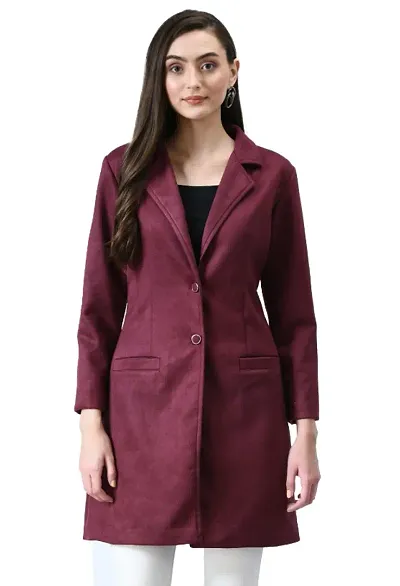 Stylish Fancy Velvet Solid Winter Long Overcoats For Women