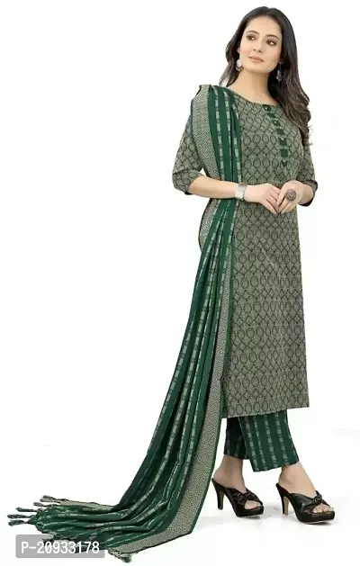 Stylish Green Cotton Blend Jacquard Kurta, Bottom and Dupatta Set For Women-thumb2