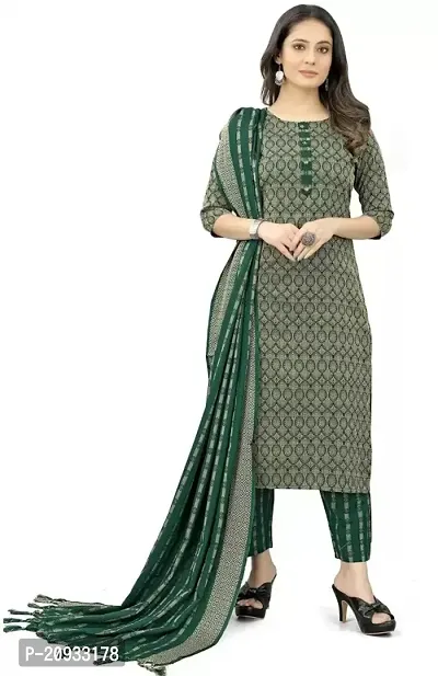 Stylish Green Cotton Blend Jacquard Kurta, Bottom and Dupatta Set For Women-thumb0