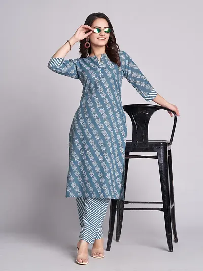 Elegant Self Design Polycotton Kurta with Pant Set