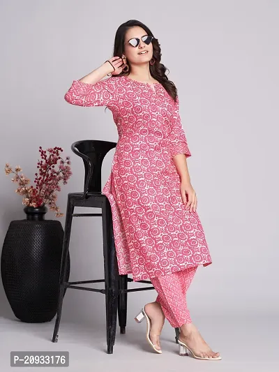 Stylish Pink Cotton Blend Printed Kurta Bottom Set For Women