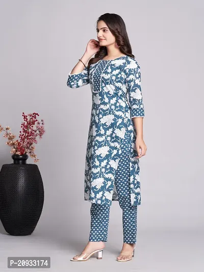 Stylish Multicoloured Cotton Blend Printed Kurta Bottom Set For Women-thumb4