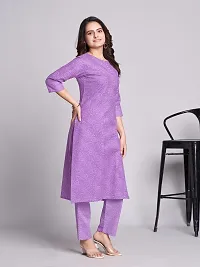 Stylish Purple Cotton Blend Printed Kurta Bottom Set For Women-thumb2