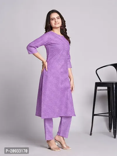 Stylish Purple Cotton Blend Printed Kurta Bottom Set For Women-thumb3