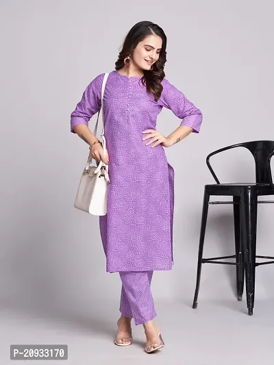 Stylish Purple Cotton Blend Printed Kurta Bottom Set For Women-thumb0