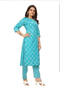 Stylish Blue Cotton Blend Printed Kurta Bottom Set For Women-thumb3