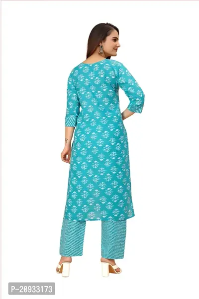 Stylish Blue Cotton Blend Printed Kurta Bottom Set For Women-thumb5