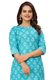 Stylish Blue Cotton Blend Printed Kurta Bottom Set For Women-thumb2