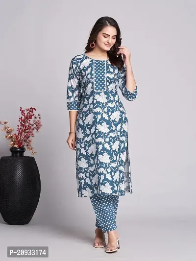 Stylish Multicoloured Cotton Blend Printed Kurta Bottom Set For Women-thumb0