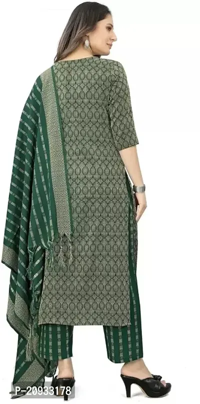 Stylish Green Cotton Blend Jacquard Kurta, Bottom and Dupatta Set For Women-thumb4