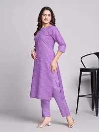 Stylish Purple Cotton Blend Printed Kurta Bottom Set For Women-thumb3