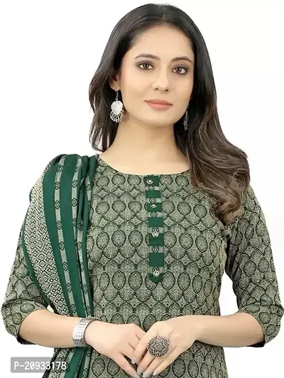 Stylish Green Cotton Blend Jacquard Kurta, Bottom and Dupatta Set For Women-thumb3