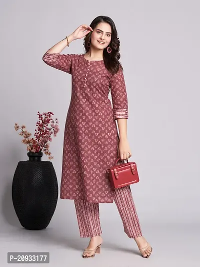 Stylish Maroon Cotton Blend Printed Kurta Bottom Set For Women