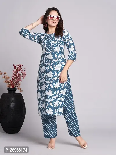 Stylish Multicoloured Cotton Blend Printed Kurta Bottom Set For Women-thumb3