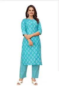 Stylish Blue Cotton Blend Printed Kurta Bottom Set For Women-thumb1