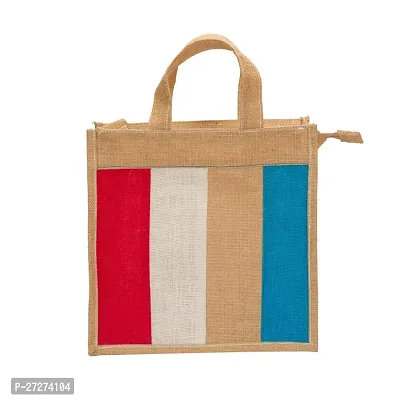 Stylish Multicoloured Jute Colourblocked Tote Bag For Women