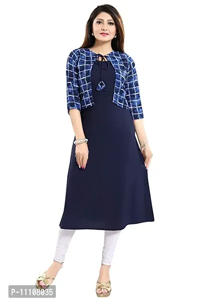 Stylish Cotton Navy Blue Printed 3/4 Sleeves Kurta For Women-thumb0