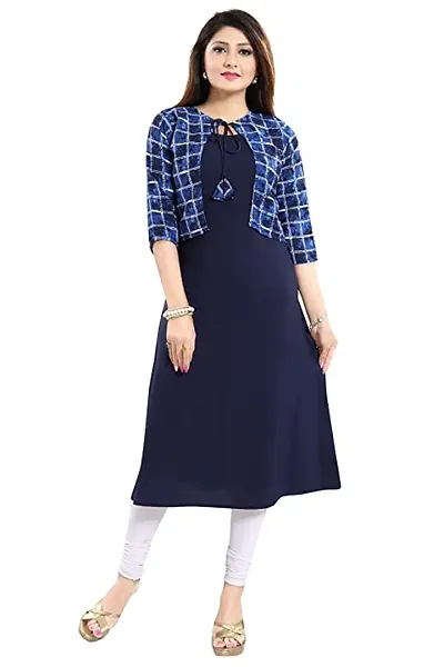 Attractive Crepe Printed Kurti With Attached Jackets