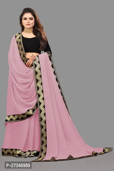 Stylish Pink Georgette Embroidered Daily Wear Saree For Women-thumb0