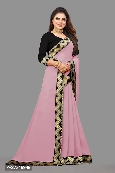 Stylish Pink Georgette Embroidered Daily Wear Saree For Women-thumb5