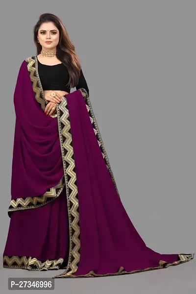 Stylish Purple Georgette Embroidered Daily Wear Saree For Women