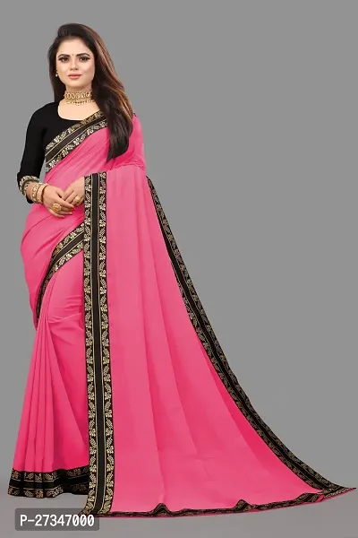 Stylish Pink Georgette Solid Daily Wear Saree For Women