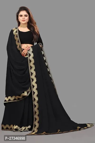Stylish Black Georgette Embroidered Daily Wear Saree For Women