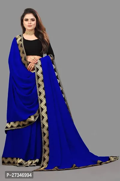 Stylish Blue Georgette Embroidered Daily Wear Saree For Women