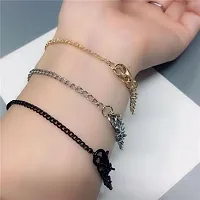 AURUM JEWELS Stylish Charm Fashion Bracelet For Men Womens Boys Girls | Black Heartbeat Fashion Bracelet Latest Design Alloy Bracelet (DESIGN 19BLK)-thumb4