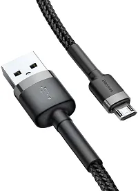 Baseus? Original Premium Nylon Braided Reversible Fast Charging Micro USB Cable (Grey + Black) (100cm)-thumb2