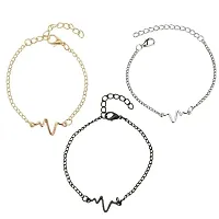 AURUM JEWELS Stylish Charm Fashion Bracelet For Men Womens Boys Girls (Black) | Unisex Silver Heartbeat Fashion Bracelet, Latest Design Alloy Bracelet-thumb2