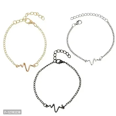 AURUM JEWELS Stylish Charm Fashion Bracelet For Men Womens Boys Girls (Black) | Unisex Silver Heartbeat Fashion Bracelet, Latest Design Alloy Bracelet-thumb3